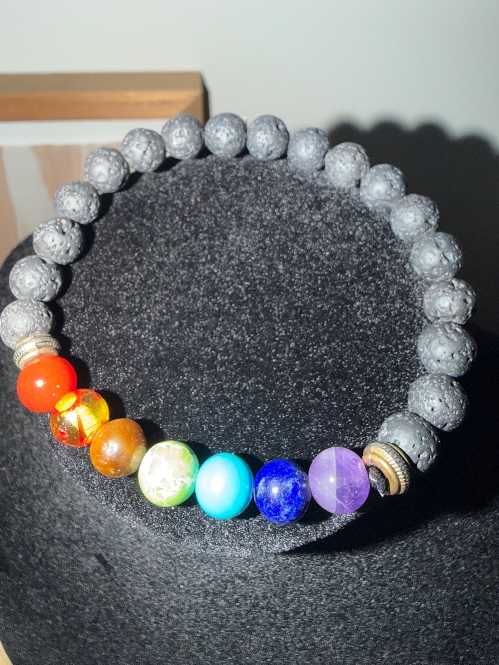 Handmade Black Lava Bead Chakra Stretch Bracelet with Multicolor Gemstones 🧘‍♀️